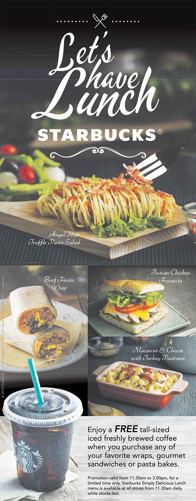 Starbucks Lunch Treats Free Iced Coffee with Wrap, Sandwich or Pasta