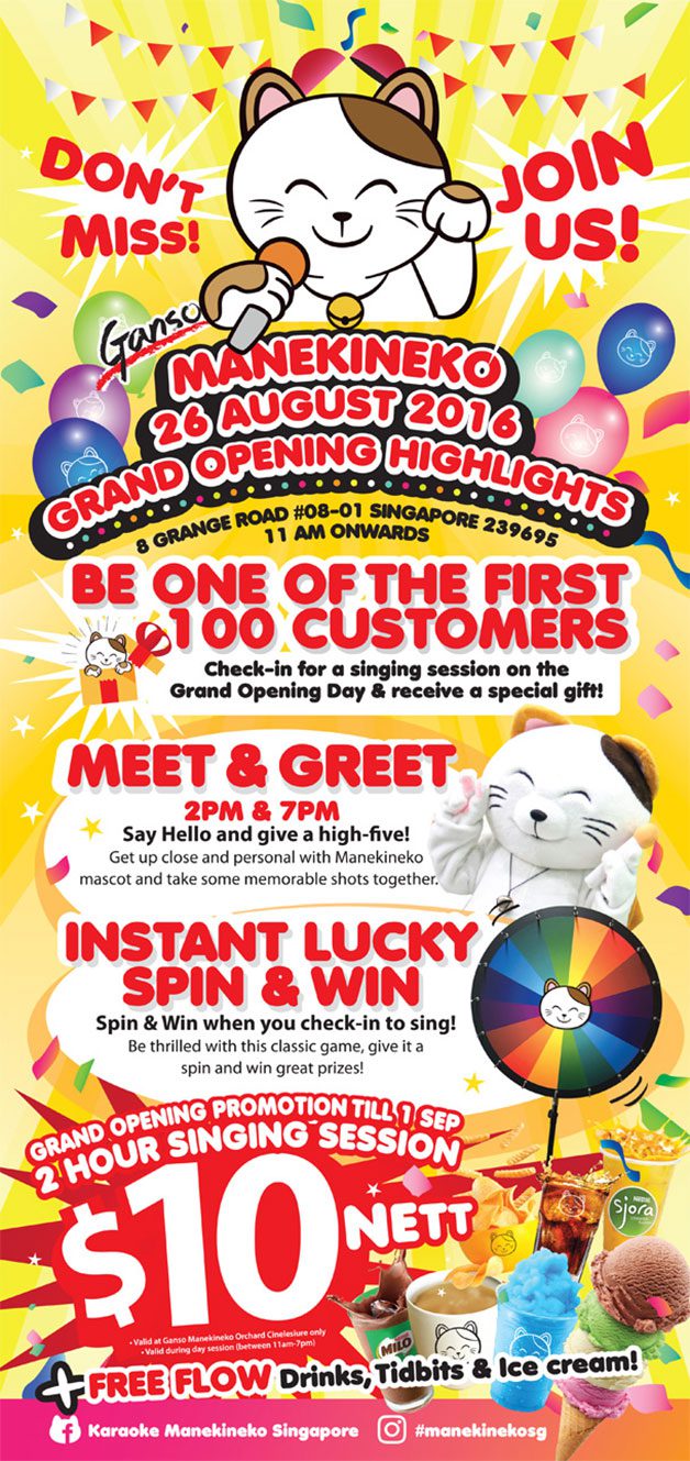 Ganso Manekineko Grand Opening Promotion 10 for 2hour Singing