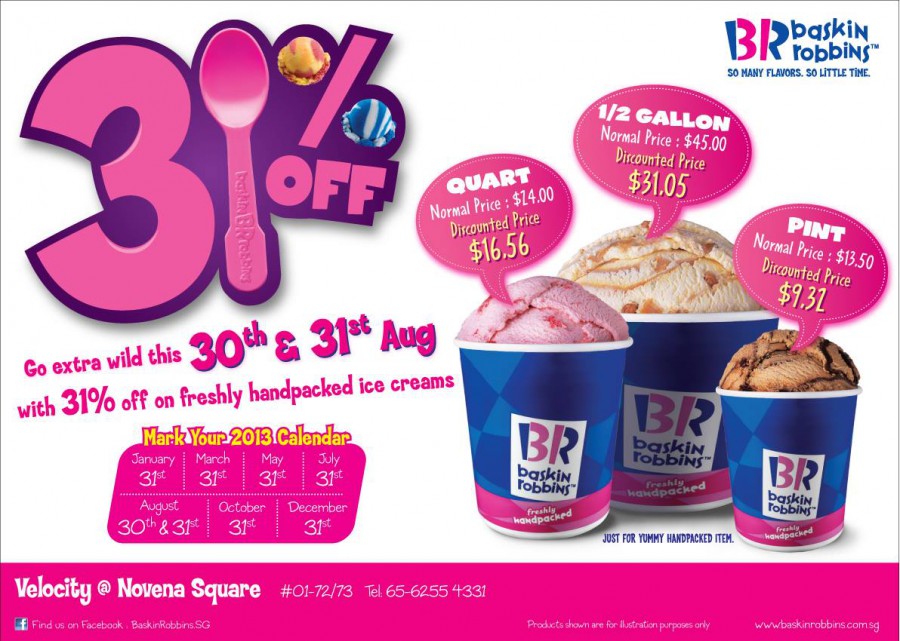 Baskin Robbins 31% Off Ice Cream @ Novena Square Velocity, Only For Two