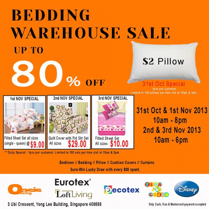 Oasis Living Singapore Bedding Warehouse Sale 2013 With Daily Special