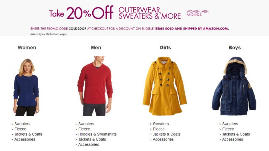 Amazon 20 Off Outerwear, Sweaters & More With Discount Coupon Code