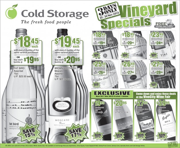 Cold Storage Vineyard Specials November 2013 Red, White Wine & Moscato