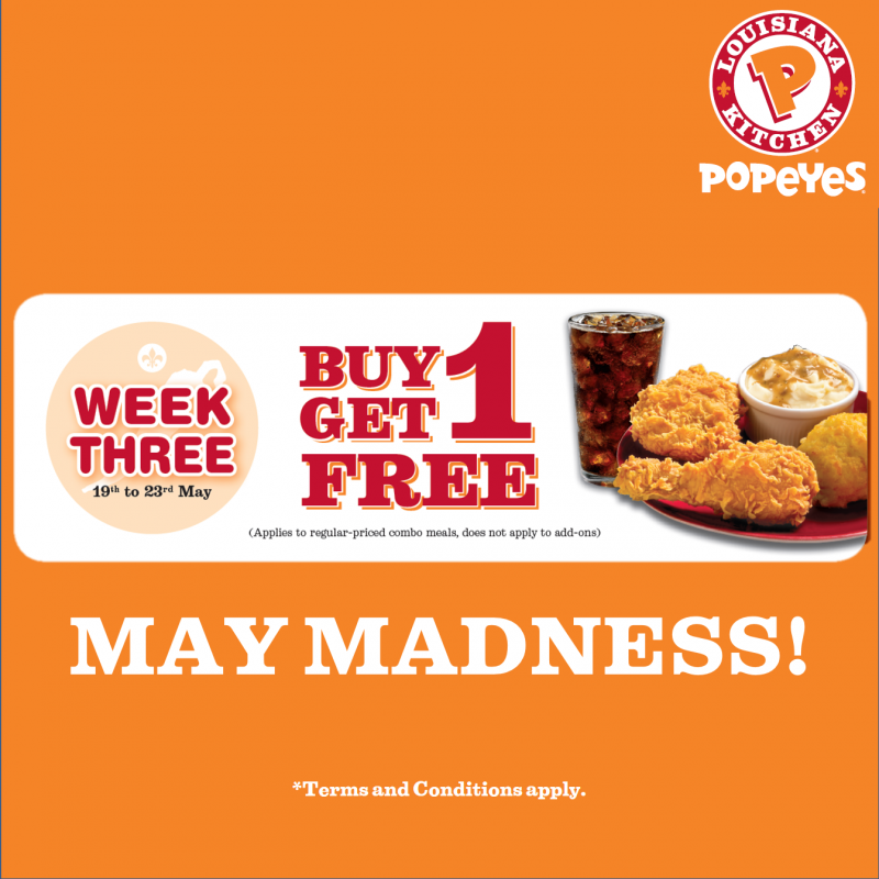 Popeyes Buy 1 Get 1 Free May Madness Offer On Combo Meals Great Deals