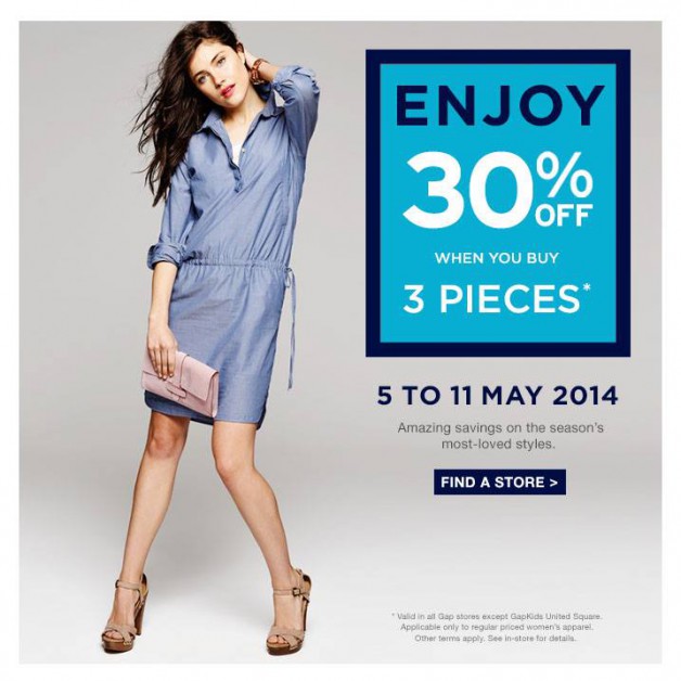 Ladies Enjoy 30% Off When You Purchase 3 Pieces @ GAP