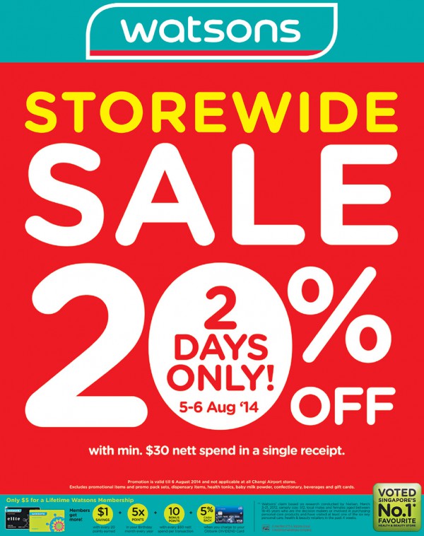 Watsons Storewide 20 Discount For 2 Days Only Great Deals Singapore