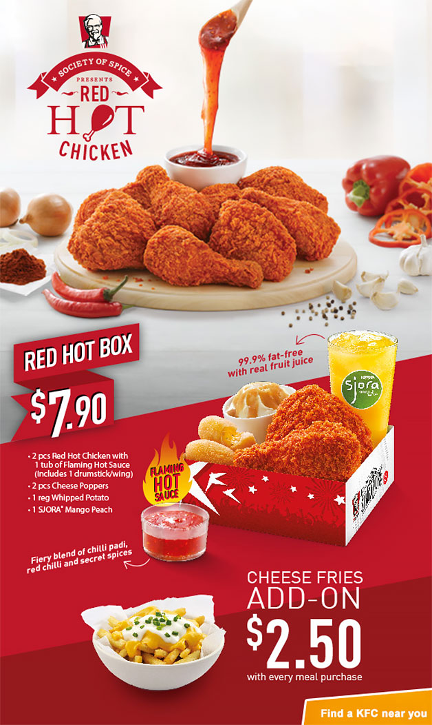 KFC introduces Red Hot Chicken with Flaming Hot Sauce Great Deals Singapore
