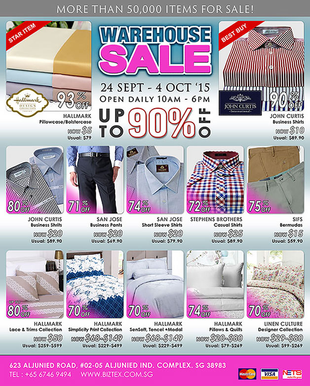 Biztex Warehouse Sale returns this week, more than 50,000 menswear