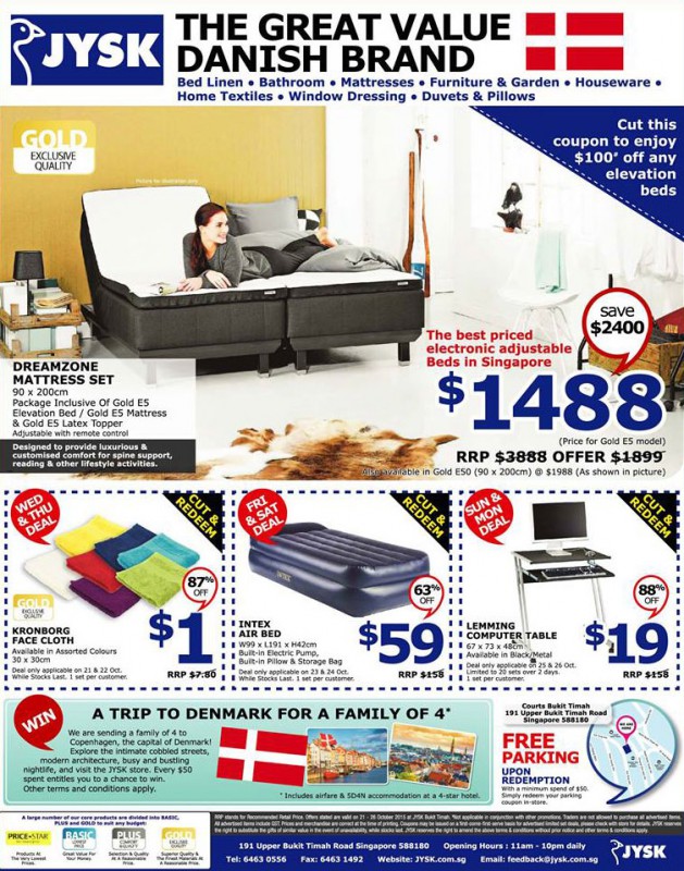 JYSK Singapore offers 100 off any elevation bed plus daily deals from 1 Great Deals Singapore