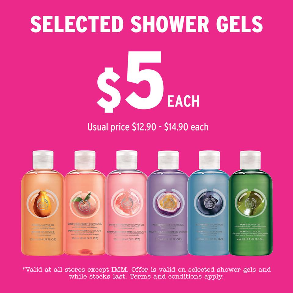 The Body Shop selected Shower Gels up for grabs at just 5 this week