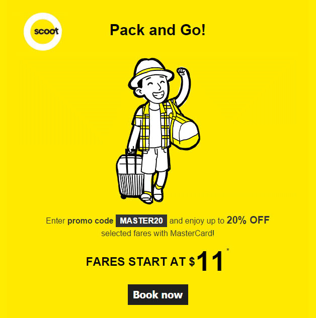 Enjoy 20 off selected fares at Scoot with this MasterCard discount