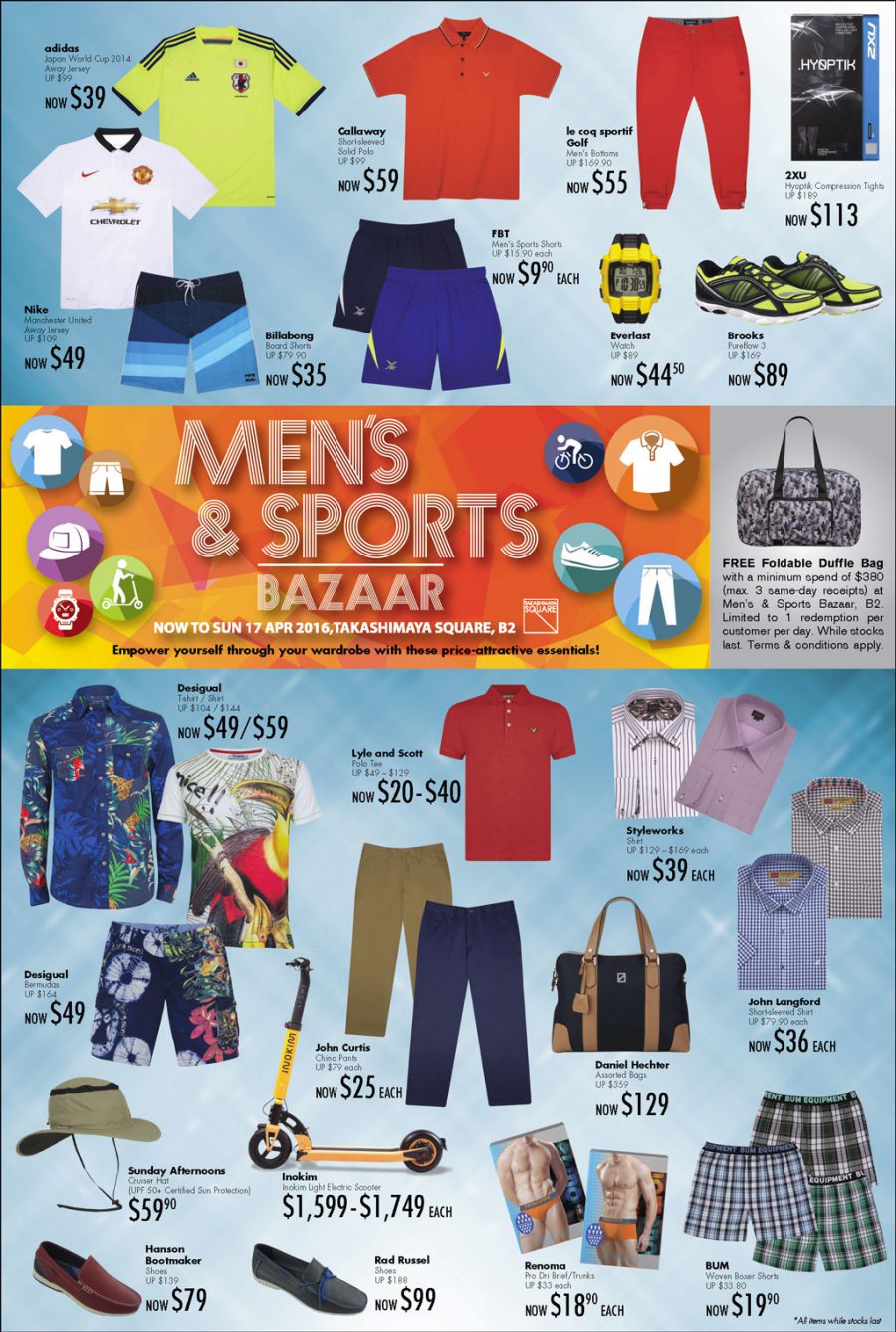 Men's & Sports Bazaar now happening at Takashimaya Square Great Deals