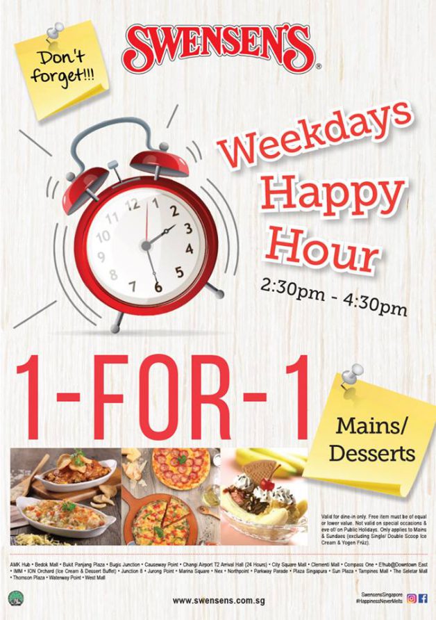 Swensen's offers crazy 1for1 Weekday Happy Hours on mains and