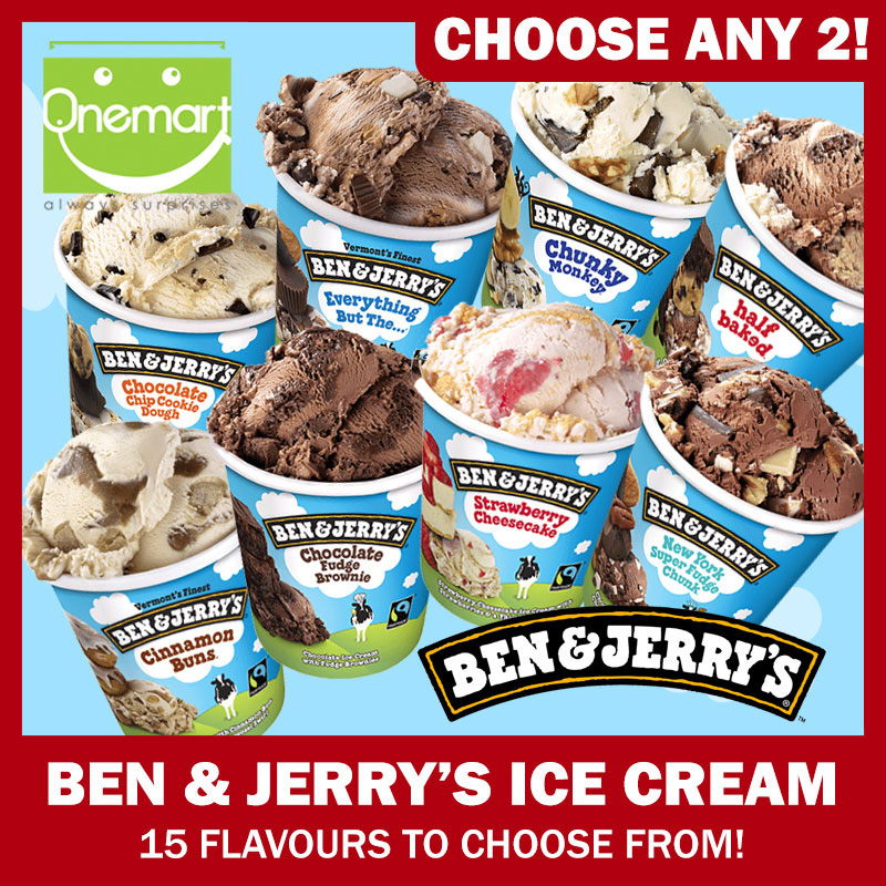 Grab two tubs of Ben & Jerry's Ice Cream for only 14.90 with 15