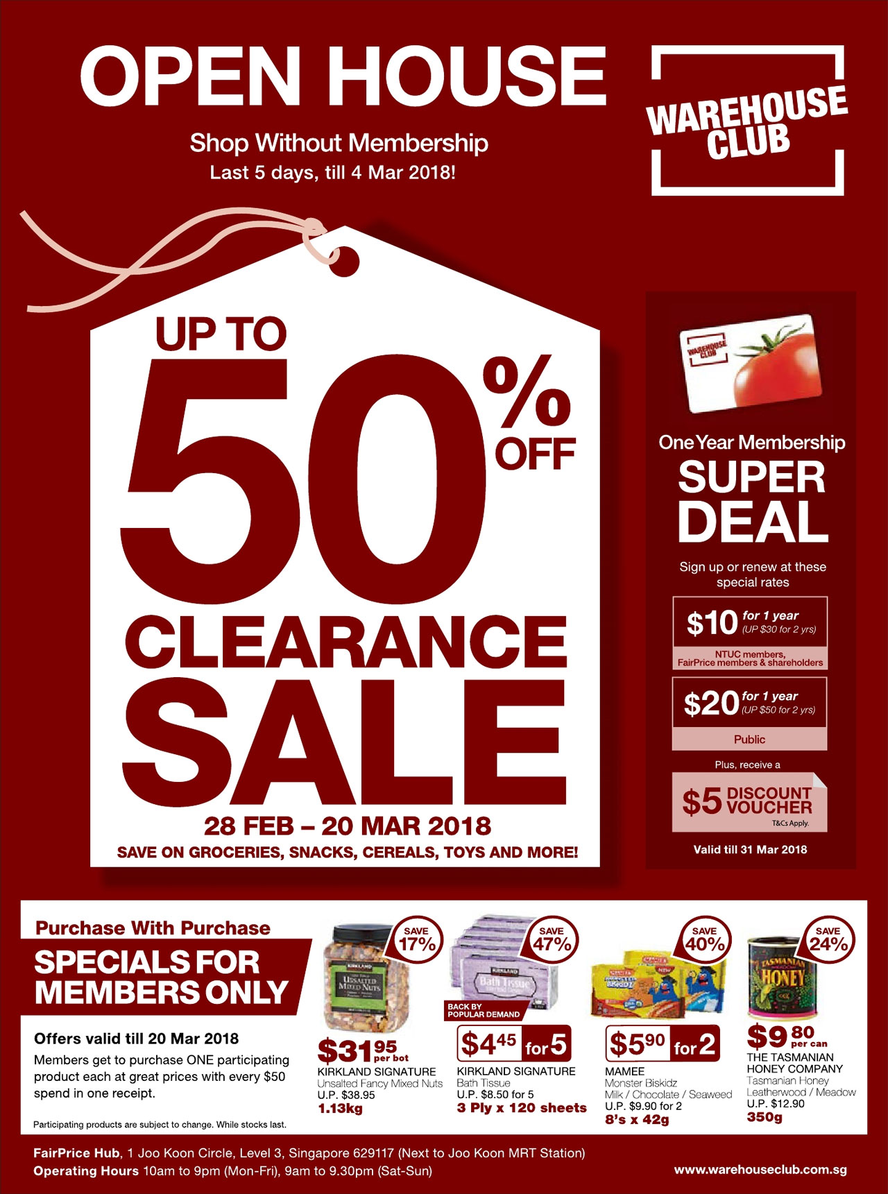 Warehouse Club now having Clearance Sale up to 50 off, Open House ends