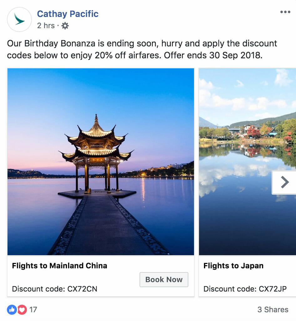 Here's the list of destinations and promo codes in Cathay Pacific's
