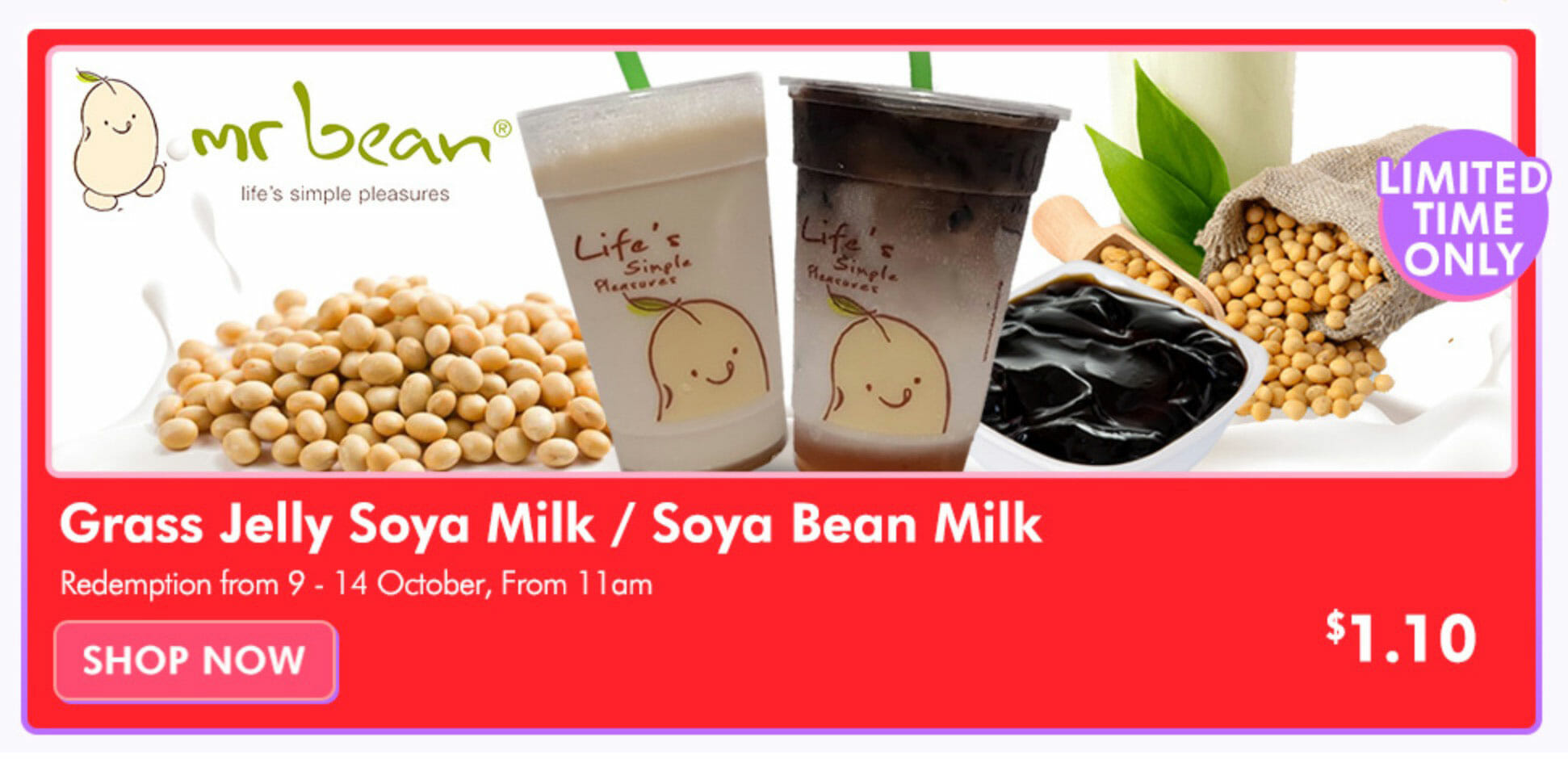 Here's how to redeem Mr Bean's Grass Jelly or Classic Soya Milk for