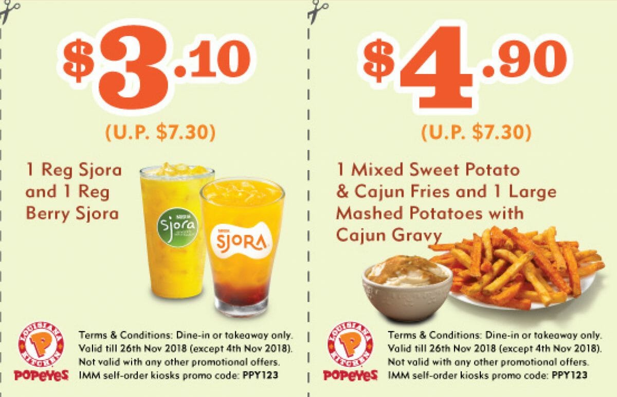 Here are Popeyes S'pore latest Discount Coupons you can use till