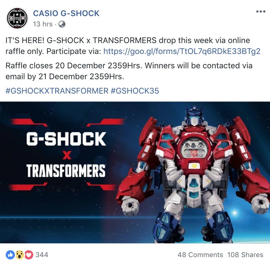 Optimys Raffel G-Shock S'pore drops online raffle for the Transformers G-Shock that ...