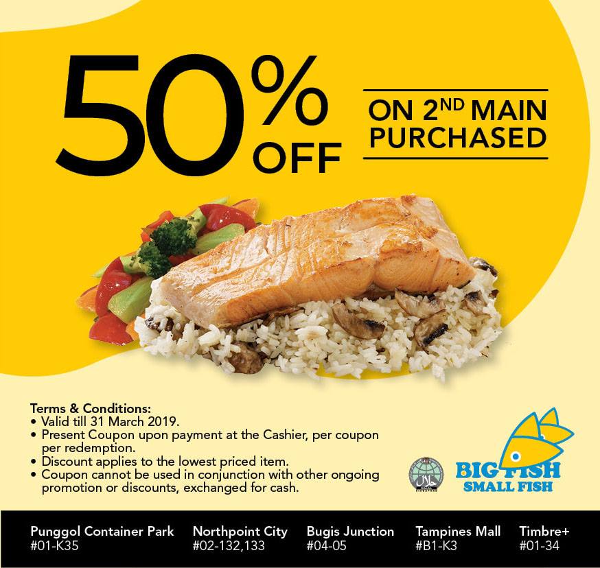 Here are Big Fish Small Fish latest coupons with 1 Fish & Crisps, 1