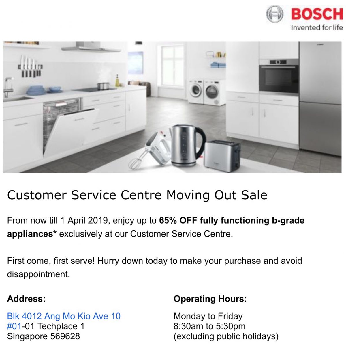 Bosch Customer Service Centre In AMK Is Having A Moving Out Sale With