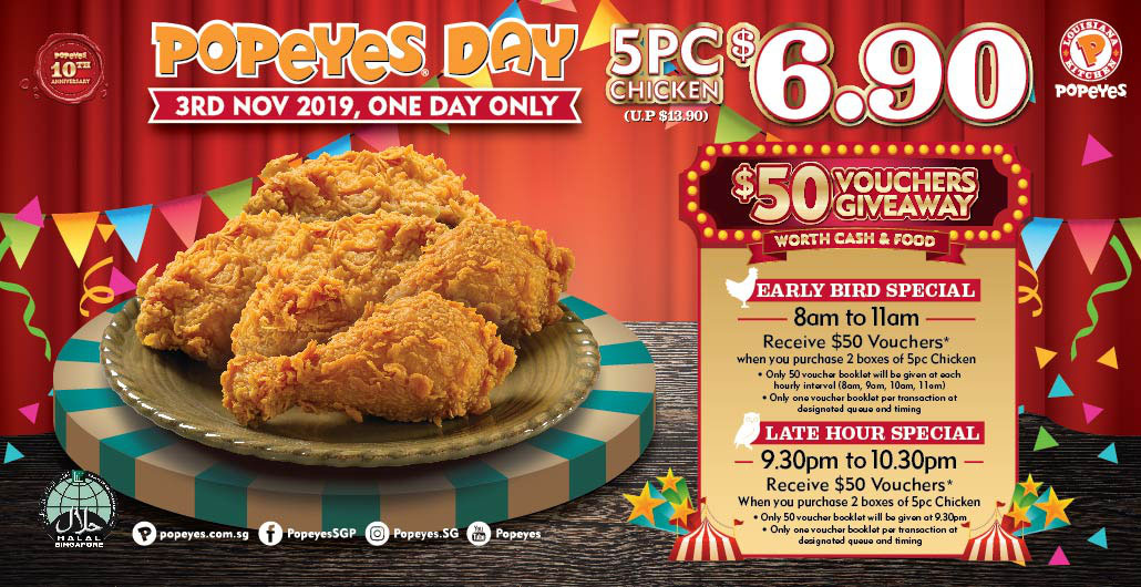 Popeyes Day falls on Nov 3 which means you can buy 5pc Chicken for only