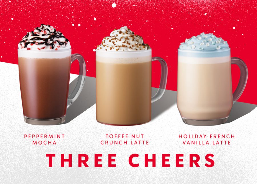 Starbucks Xmas beverages Peppermint Mocha, Toffee Nut Crunch & Holiday