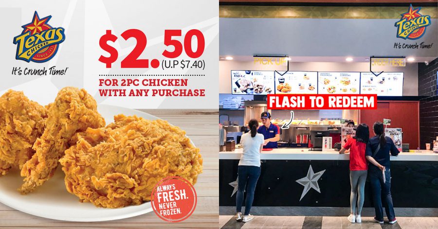 Pay only S$2.50 for 2pc Chicken at Texas Chicken till Feb 29 when you