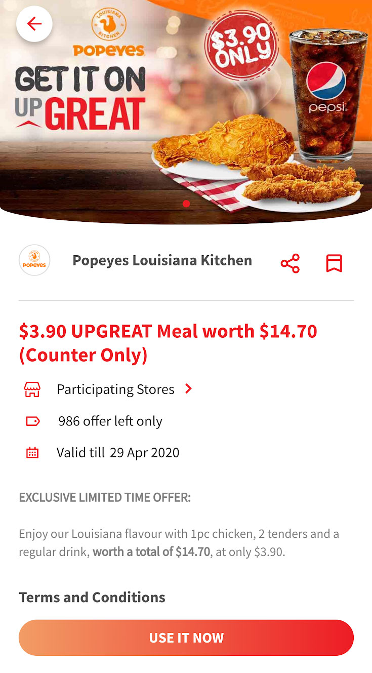 Pay only 3.90 for Popeyes 1pc Chicken, 2pc Tenders & Drink with