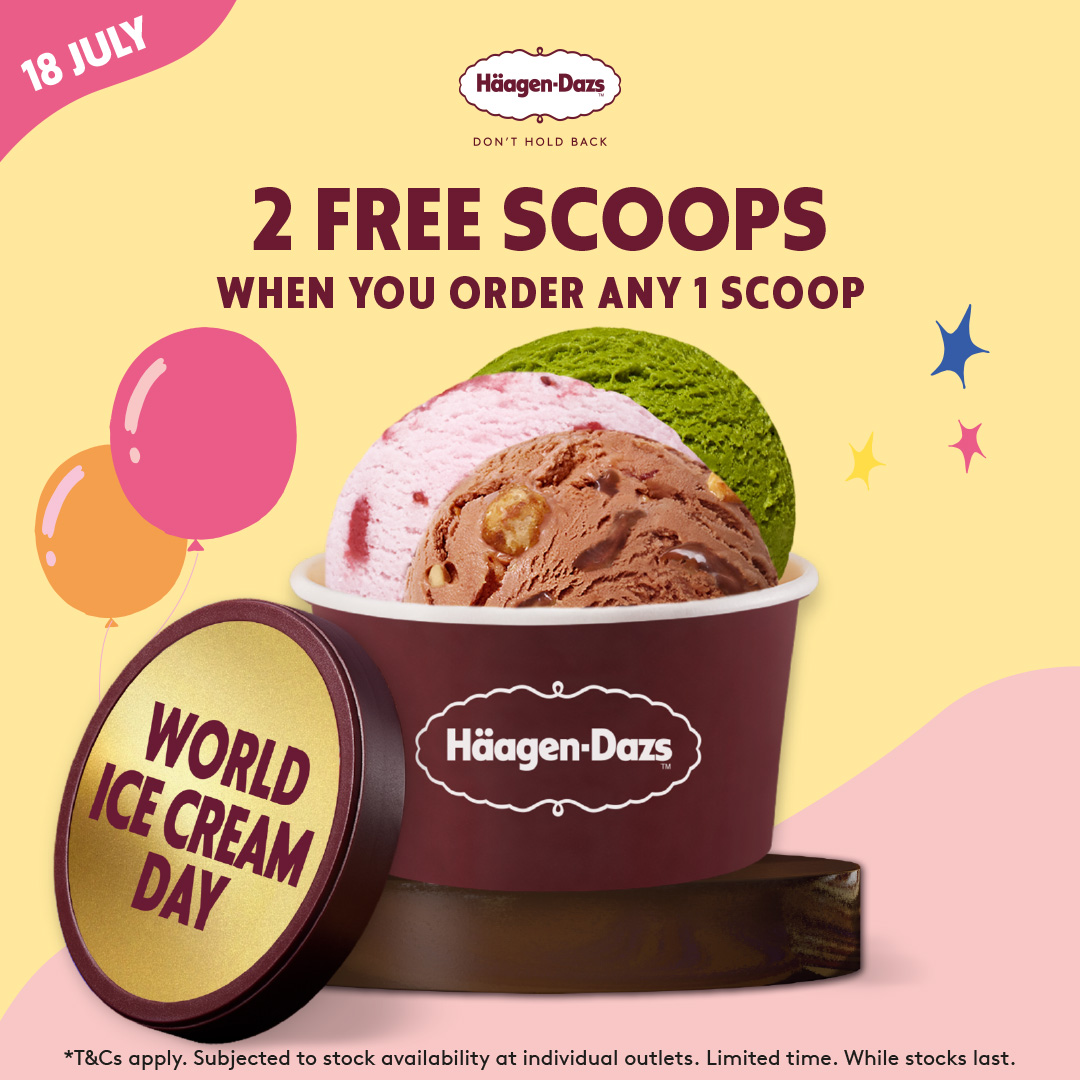 HäagenDazs to offer Buy 1 Get 2 Scoops FREE for only 5.90 on Jul 18