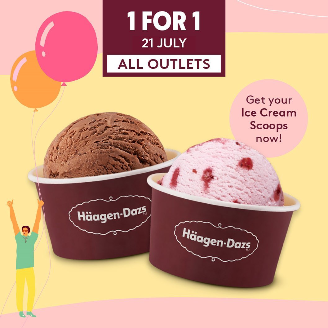 HäagenDazs﻿ to offer 1FOR1 Ice Cream Scoops at all outlets on Jul 21