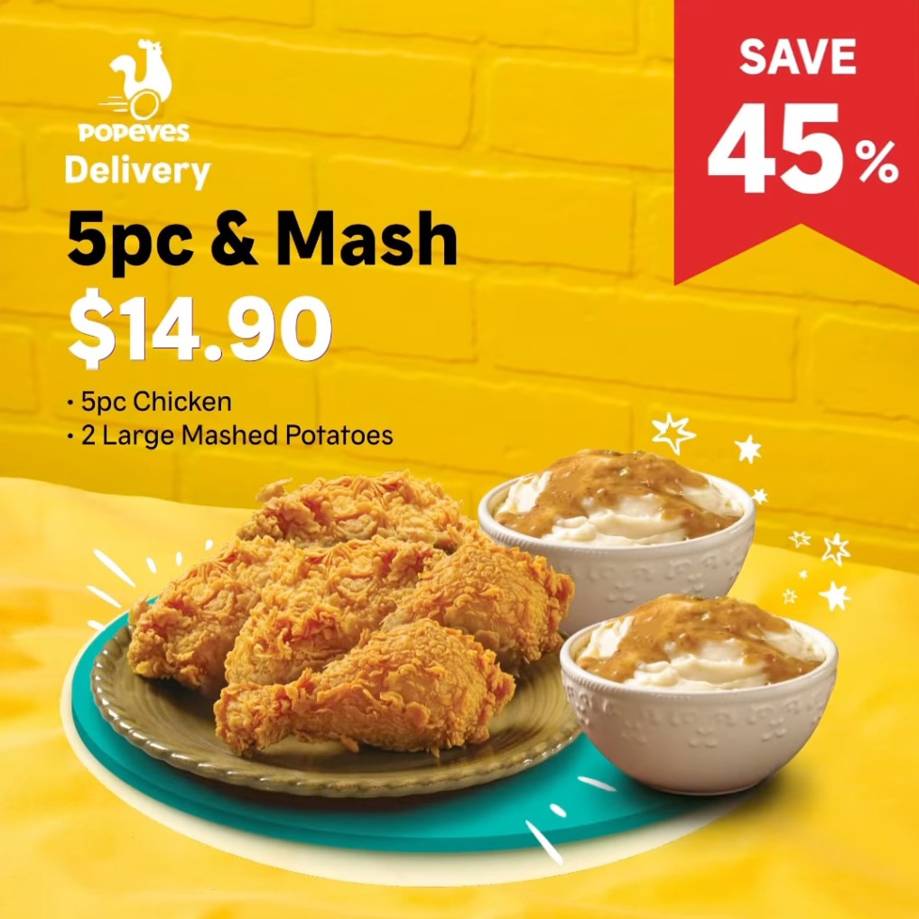 Popeyes S'pore selling 5pc Chicken & 2 Large Mashed Potatoes for only