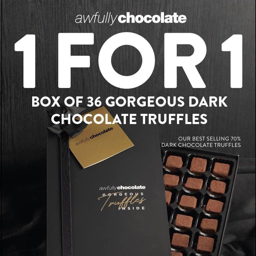 Awfully Chocolate offers 1FOR1 on 36pc Dark Chocolate Truffles in