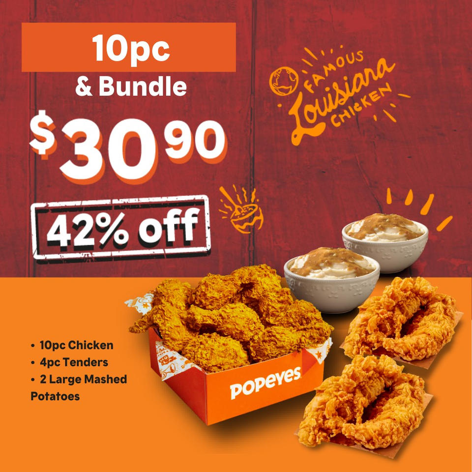 Popeyes S'pore has Delivery Deals on 3pc, 5pc & 10pc Chicken Meals with