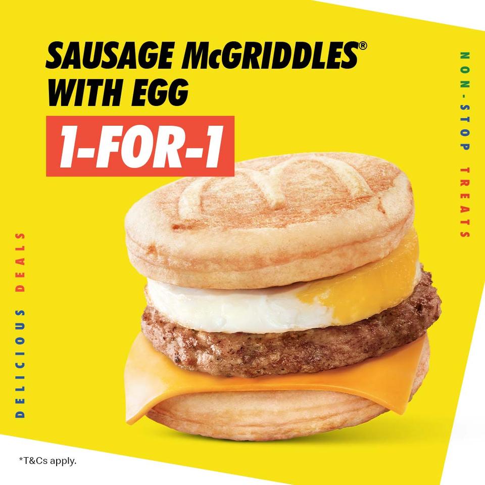 McDonald's has 1FOR1 AllDay Deal on Sausage McGriddles with Egg till