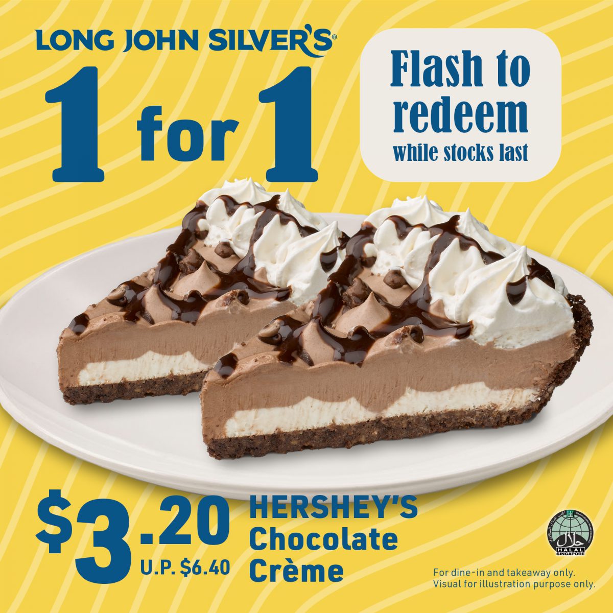 Long John Silver's has 1FOR1 Hershey's Chocolate Creme Pie till