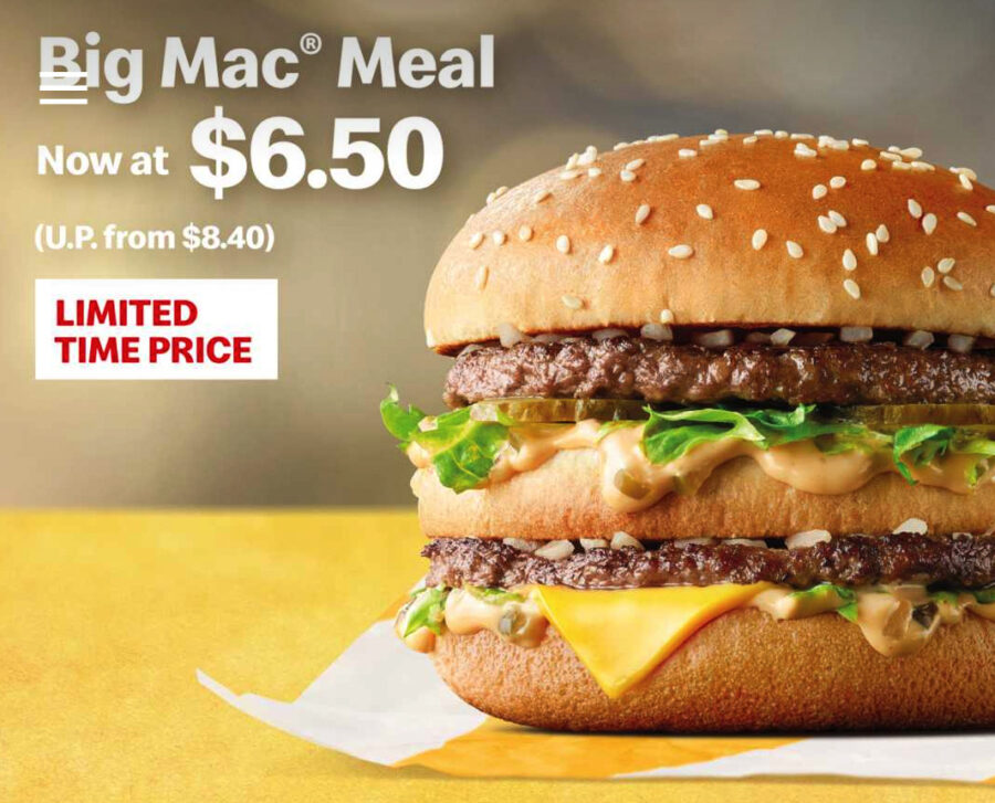 McDonald's S'pore has 6.50 Big Mac Meal, 2 Chargrilled Fries and
