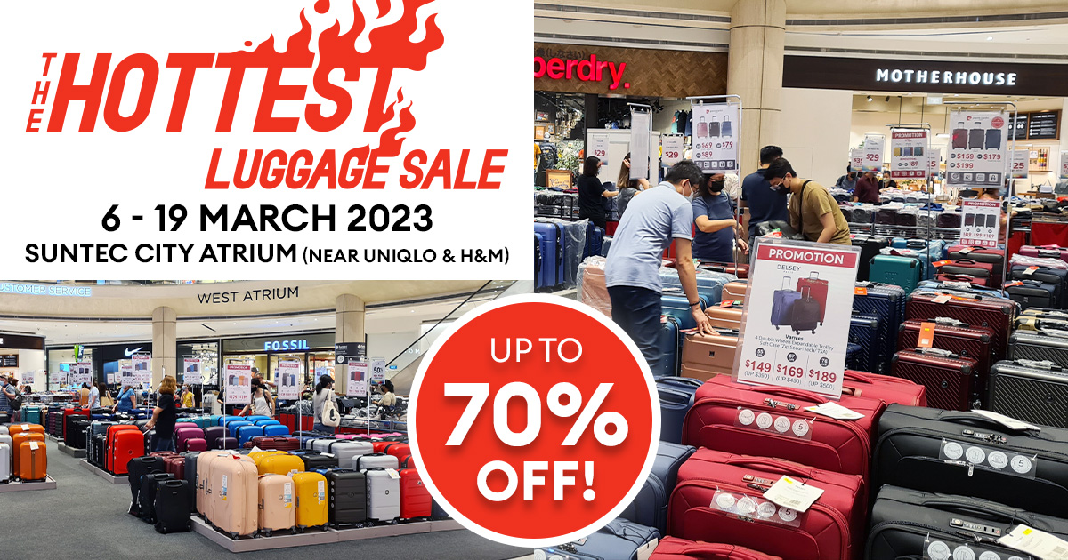 Luggage Sale in Suntec City Atrium till Mar 19 has Delsey, Pierre