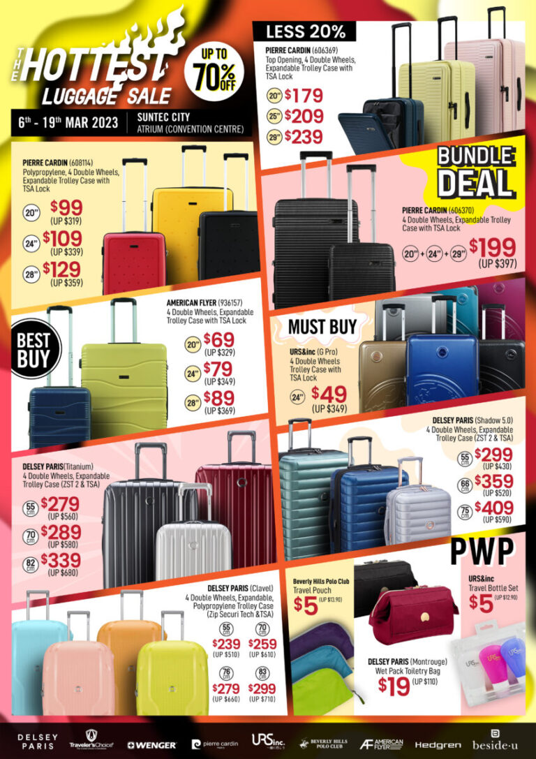 Luggage Sale in Suntec City Atrium till Mar 19 has Delsey, Pierre