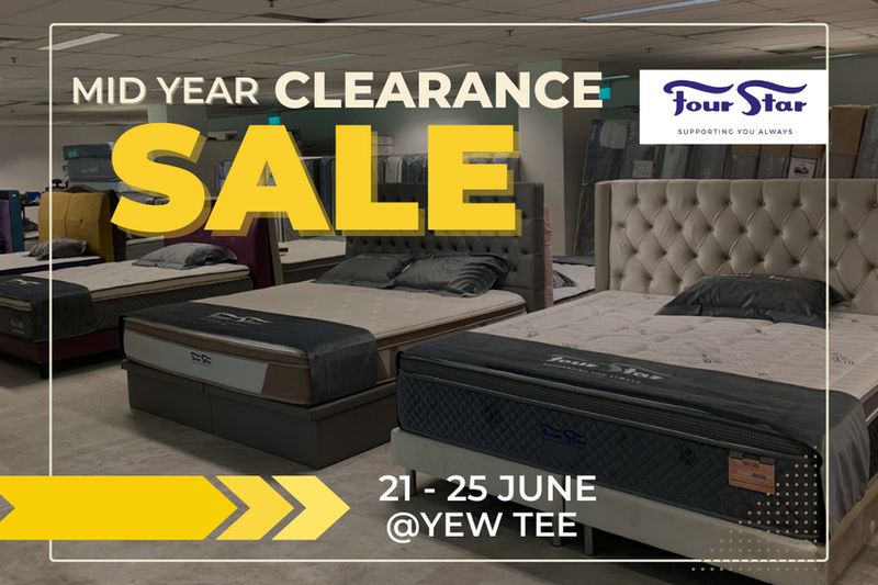 Four Star MidYear Stock Clearance Sale in Yew Tee has up to 90 OFF lots of Beds, Mattresses