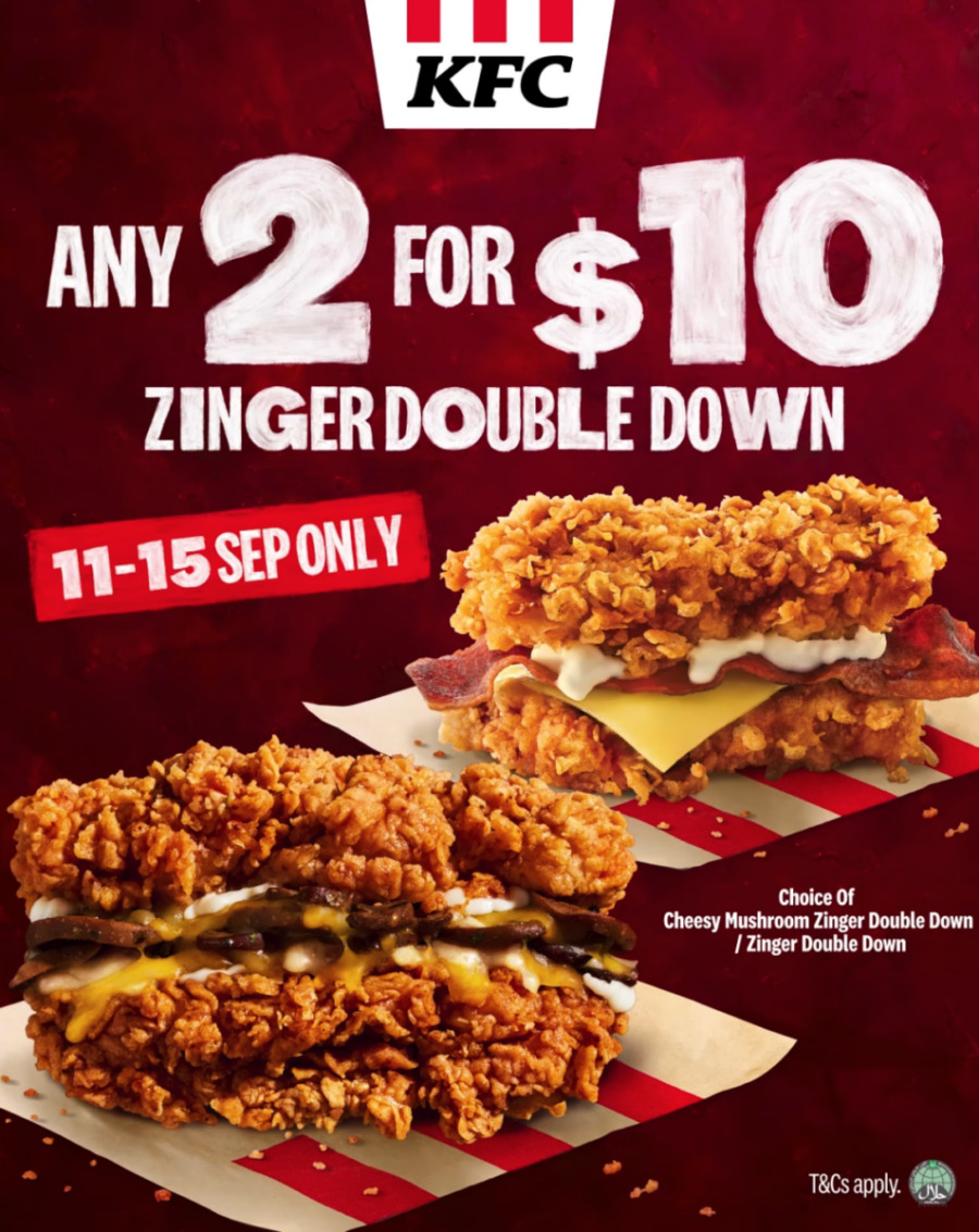 Zinger Double Down costs only 5 at KFC S'pore outlets allday till Sep
