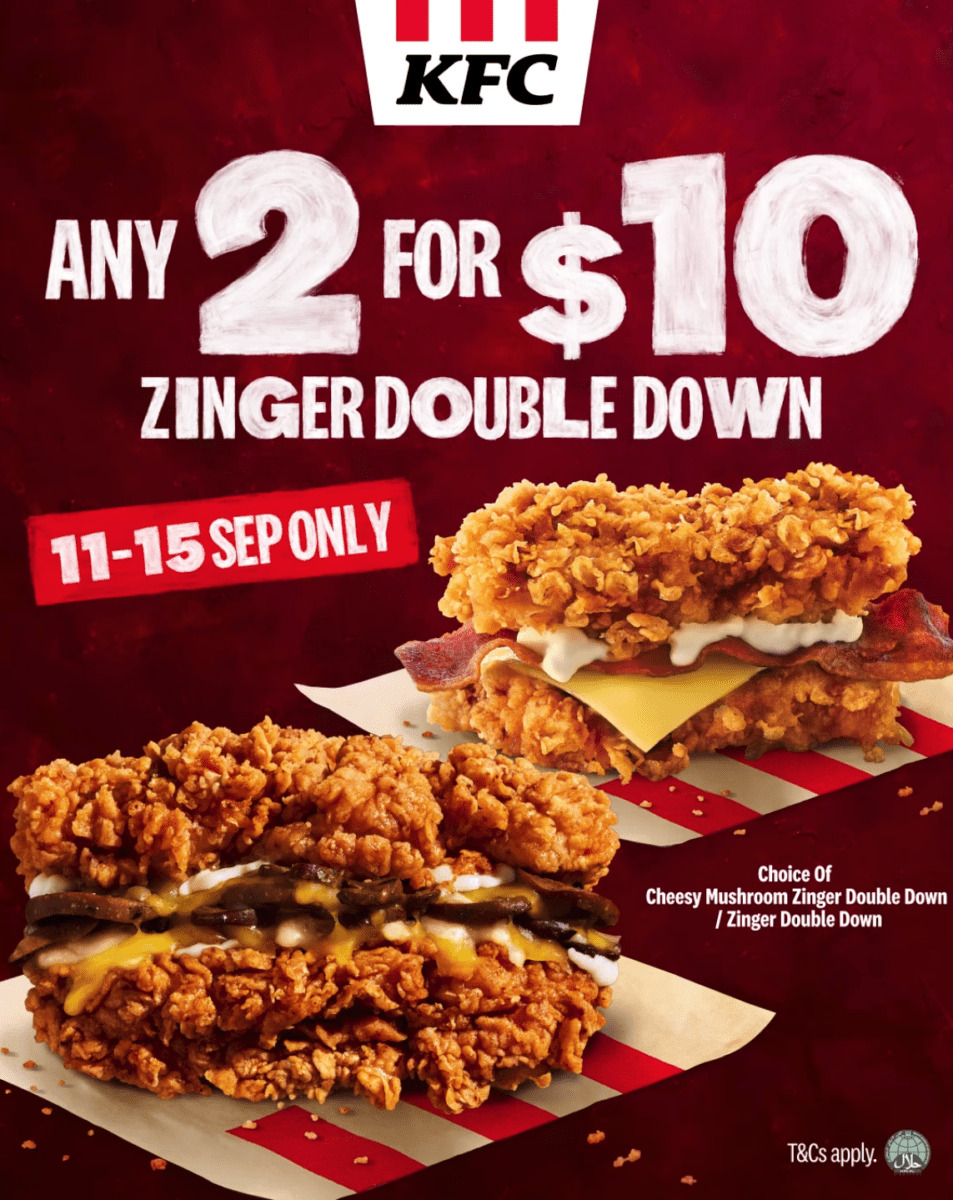 Zinger Double Down costs only 5 at KFC S'pore outlets allday till Sep
