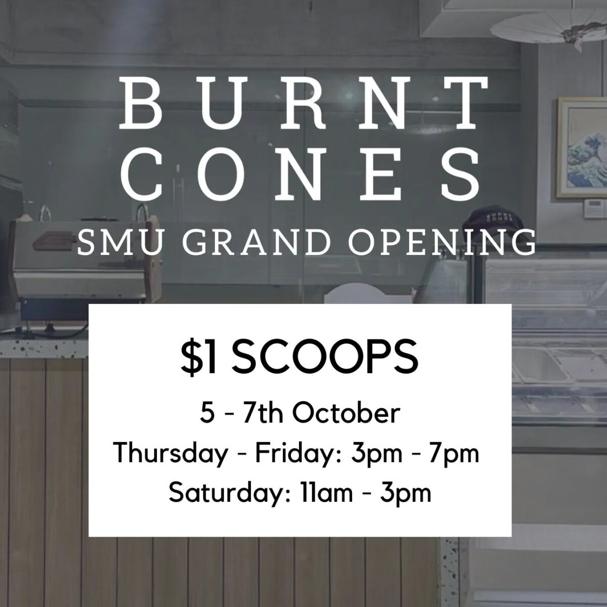 Famous Gelato Cafe Burnt Cones has 1 Scoop Opening Promotion at new